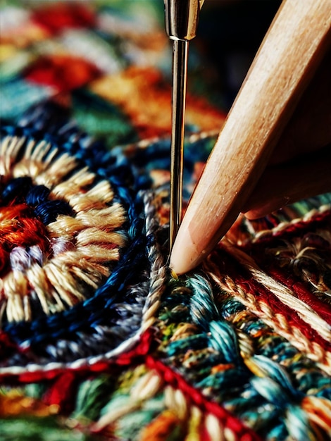 Ruky pri výšivke tradičného vzoru